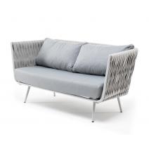  "Монако" диван 2-местный плетеный из роупа, каркас алюминий светло-серый, роуп светло-серый, ткань светло-серая, фото 1 