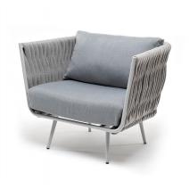  "Монако" кресло из роупа, каркас алюминий светло-серый, роуп светло-серый, ткань светло-серая, фото 1 