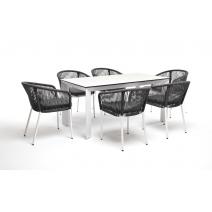  "Венето" обеденная группа на 6 персон со стульями "Марсель", каркас белый, роуп серый, фото 1 