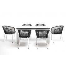  "Венето" обеденная группа на 6 персон со стульями "Марсель", каркас белый, роуп серый, фото 2 