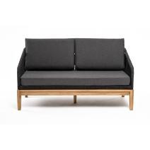  "Канны" диван 2-местный плетеный из роупа, основание дуб, роуп темно-серый круглый, ткань темно-серая, фото 2 