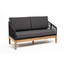  "Канны" диван 2-местный плетеный из роупа, основание дуб, роуп темно-серый круглый, ткань темно-серая, фото 3 