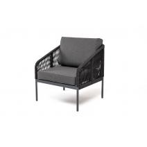  "Канны" кресло плетеное из роупа, каркас алюминий темно-серый (RAL7024) шагрень, роуп темно-серый круглый, ткань темно-серая, фото 1 