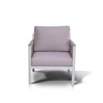  "Сан Ремо" кресло плетеное из роупа садовое, каркас алюминий белый, роуп бежевый, ткань бежевая, фото 2 