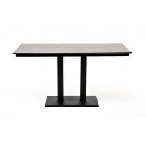  "Каффе" интерьерный стол из HPL квадратный 140х70см, цвет "серый гранит", подстолье двойное черное чугун, фото 2 
