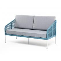  "Канны" диван 2-местный плетеный из роупа, каркас алюминий светло-серый (RAL7035) шагрень, роуп бирюзовый круглый, ткань светло-серая, фото 1 