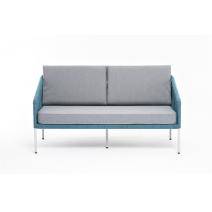  "Канны" диван 2-местный плетеный из роупа, каркас алюминий светло-серый (RAL7035) шагрень, роуп бирюзовый круглый, ткань светло-серая, фото 2 