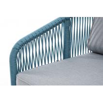  "Канны" диван 2-местный плетеный из роупа, каркас алюминий светло-серый (RAL7035) шагрень, роуп бирюзовый круглый, ткань светло-серая, фото 8 