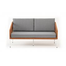 "Канны" диван 2-местный плетеный из роупа, каркас алюминий светло-серый (RAL7035) шагрень, роуп оранжевый меланж круглый, ткань светло-серая, фото 2 