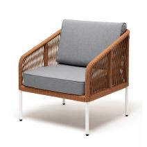  "Канны" кресло плетеное из роупа, каркас алюминий светло-серый (RAL7035) шагрень, роуп оранжевый меланж круглый, ткань светло-серая, фото 1 