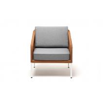  "Канны" кресло плетеное из роупа, каркас алюминий светло-серый (RAL7035) шагрень, роуп оранжевый меланж круглый, ткань светло-серая, фото 2 