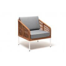  "Канны" кресло плетеное из роупа, каркас алюминий светло-серый (RAL7035) шагрень, роуп оранжевый меланж круглый, ткань светло-серая, фото 3 
