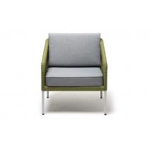  "Канны" кресло плетеное из роупа, каркас алюминий светло-серый (RAL7035) шагрень, роуп салатовый круглый, ткань светло-серая, фото 2 