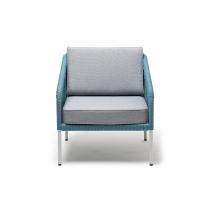  "Канны" кресло плетеное из роупа, каркас алюминий светло-серый (RAL7035) шагрень, роуп серый меланж круглый, ткань светло-серая, фото 2 