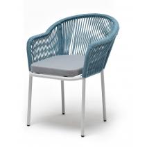  "Лион" стул плетеный из роупа, каркас из стали светло-серый (RAL7035) шагрень, роуп бирюзовый круглый, ткань светло-серая, фото 1 