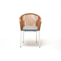  "Лион" стул плетеный из роупа, каркас из стали светло-серый (RAL7035) шагрень, роуп оранжевый меланж круглый, ткань светло-серая, фото 2 
