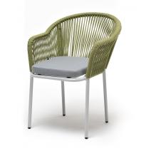  "Лион" стул плетеный из роупа, каркас из стали светло-серый (RAL7035) шагрень, роуп салатовый круглый, ткань светло-серая, фото 1 