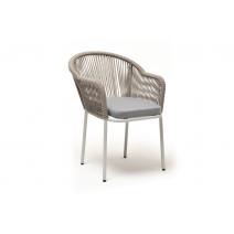  "Лион" стул плетеный из роупа, каркас из стали светло-серый (RAL7035) шагрень, роуп серый меланж круглый, ткань светло-серая, фото 3 