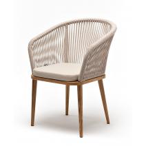  "Марсель" стул плетеный из роупа, основание дуб, роуп бежевый круглый, ткань бежевая, фото 1 