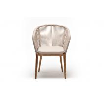  "Марсель" стул плетеный из роупа, основание дуб, роуп бежевый круглый, ткань бежевая, фото 2 