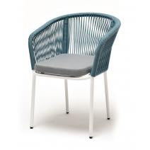  "Марсель" стул плетеный из роупа, каркас алюминий светло-серый (RAL7035) шагрень, роуп бирюзовый круглый, ткань светло-серая, фото 1 