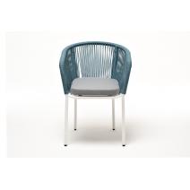  "Марсель" стул плетеный из роупа, каркас алюминий светло-серый (RAL7035) шагрень, роуп бирюзовый круглый, ткань светло-серая, фото 2 
