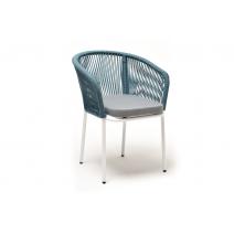  "Марсель" стул плетеный из роупа, каркас алюминий светло-серый (RAL7035) шагрень, роуп бирюзовый круглый, ткань светло-серая, фото 3 