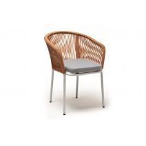 "Марсель" стул плетеный из роупа, каркас алюминий светло-серый (RAL7035) шагрень, роуп оранжевый меланж круглый, ткань светло-серая, фото 3 