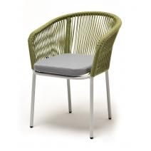  "Марсель" стул плетеный из роупа, каркас алюминий светло-серый (RAL7035) шагрень, роуп салатовый круглый, ткань светло-серая, фото 1 