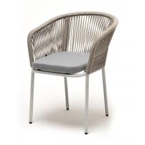  "Марсель" стул плетеный из роупа, каркас алюминий светло-серый (RAL7035) шагрень, роуп серый меланж круглый, ткань светло-серая, фото 1 