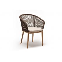  "Марсель" стул плетеный из роупа, основание дуб, роуп коричневый круглый, ткань бежевая, фото 3 