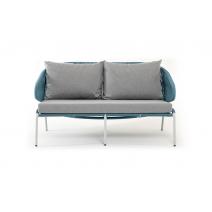  "Милан" диван 2-местный плетеный из роупа, каркас алюминий светло-серый (RAL7035) шагрень, роуп бирюзовый круглый, ткань светло-серая, фото 2 