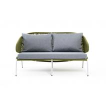  "Милан" диван 2-местный плетеный из роупа, каркас алюминий светло-серый (RAL7035) шагрень, роуп салатовый круглый, ткань светло-серая, фото 2 