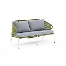  "Милан" диван 2-местный плетеный из роупа, каркас алюминий светло-серый (RAL7035) шагрень, роуп салатовый круглый, ткань светло-серая, фото 3 