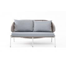  "Милан" диван 2-местный плетеный из роупа, каркас алюминий светло-серый (RAL7035) шагрень, роуп серый меланж круглый, ткань светло-серая, фото 2 