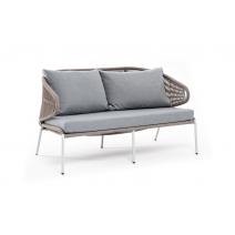 "Милан" диван 2-местный плетеный из роупа, каркас алюминий светло-серый (RAL7035) шагрень, роуп серый меланж круглый, ткань светло-серая, фото 3 