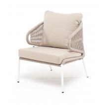  "Милан" кресло плетеное из роупа, каркас алюминий белый, роуп бежевый круглый, ткань бежевая, фото 1 