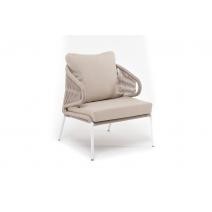  "Милан" кресло плетеное из роупа, каркас алюминий белый, роуп бежевый круглый, ткань бежевая, фото 2 