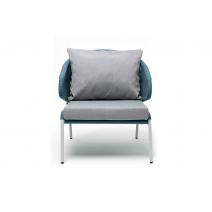  "Милан" кресло плетеное из роупа, каркас алюминий светло-серый (RAL7035) шагрень, роуп бирюзовый круглый, ткань светло-серая, фото 2 
