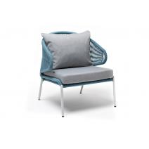  "Милан" кресло плетеное из роупа, каркас алюминий светло-серый (RAL7035) шагрень, роуп бирюзовый круглый, ткань светло-серая, фото 3 