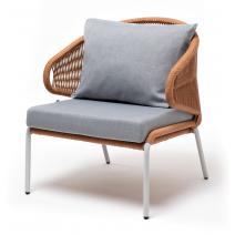  "Милан" кресло плетеное из роупа, каркас алюминий светло-серый (RAL7035) шагрень, роуп оранжевый меланж круглый, ткань светло-серая, фото 1 