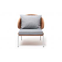  "Милан" кресло плетеное из роупа, каркас алюминий светло-серый (RAL7035) шагрень, роуп оранжевый меланж круглый, ткань светло-серая, фото 2 