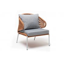  "Милан" кресло плетеное из роупа, каркас алюминий светло-серый (RAL7035) шагрень, роуп оранжевый меланж круглый, ткань светло-серая, фото 3 