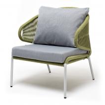  "Милан" кресло плетеное из роупа, каркас алюминий светло-серый (RAL7035) шагрень, роуп салатовый круглый, ткань светло-серая, фото 1 