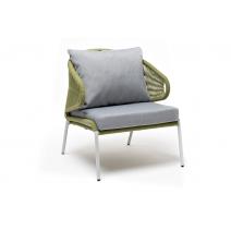 "Милан" кресло плетеное из роупа, каркас алюминий светло-серый (RAL7035) шагрень, роуп салатовый круглый, ткань светло-серая, фото 3 