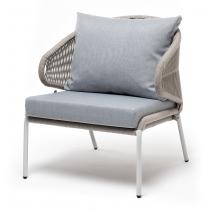  "Милан" кресло плетеное из роупа, каркас алюминий светло-серый (RAL7035) шагрень, роуп серый меланж круглый, ткань светло-серая, фото 1 