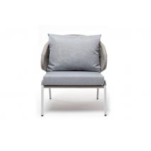  "Милан" кресло плетеное из роупа, каркас алюминий светло-серый (RAL7035) шагрень, роуп серый меланж круглый, ткань светло-серая, фото 2 