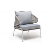  "Милан" кресло плетеное из роупа, каркас алюминий светло-серый (RAL7035) шагрень, роуп серый меланж круглый, ткань светло-серая, фото 3 