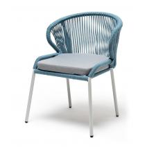  "Милан" стул плетеный из роупа, каркас алюминий светло-серый (RAL7035) шагрень, роуп бирюзовый круглый, ткань светло-серая, фото 1 