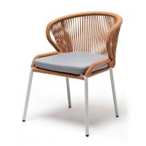  "Милан" стул плетеный из роупа, каркас алюминий светло-серый (RAL7035) шагрень, роуп оранжевый меланж круглый, ткань светло-серая, фото 1 